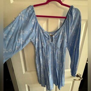 American Eagle Outfitters Light Blue Floral Blouse